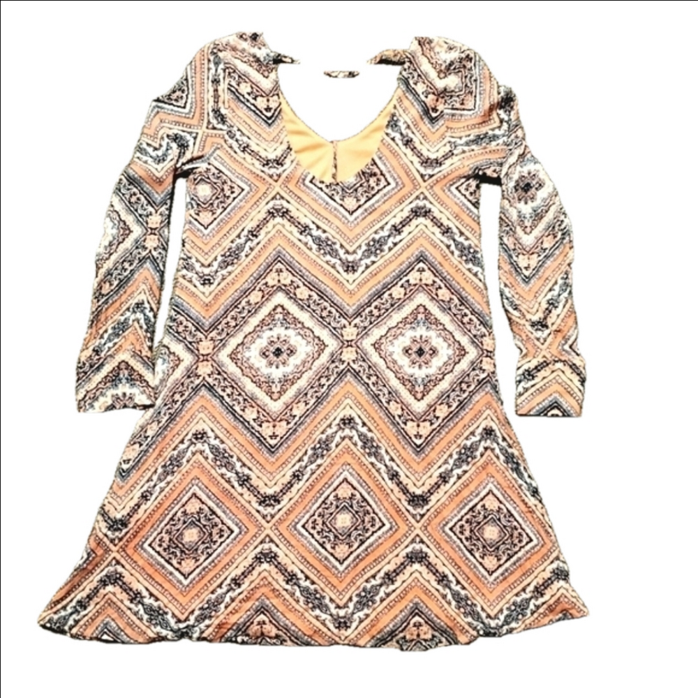 Filly Flair Boho Chic Southwestern Midi Dress V Neck Long Sleeve A Line Shift